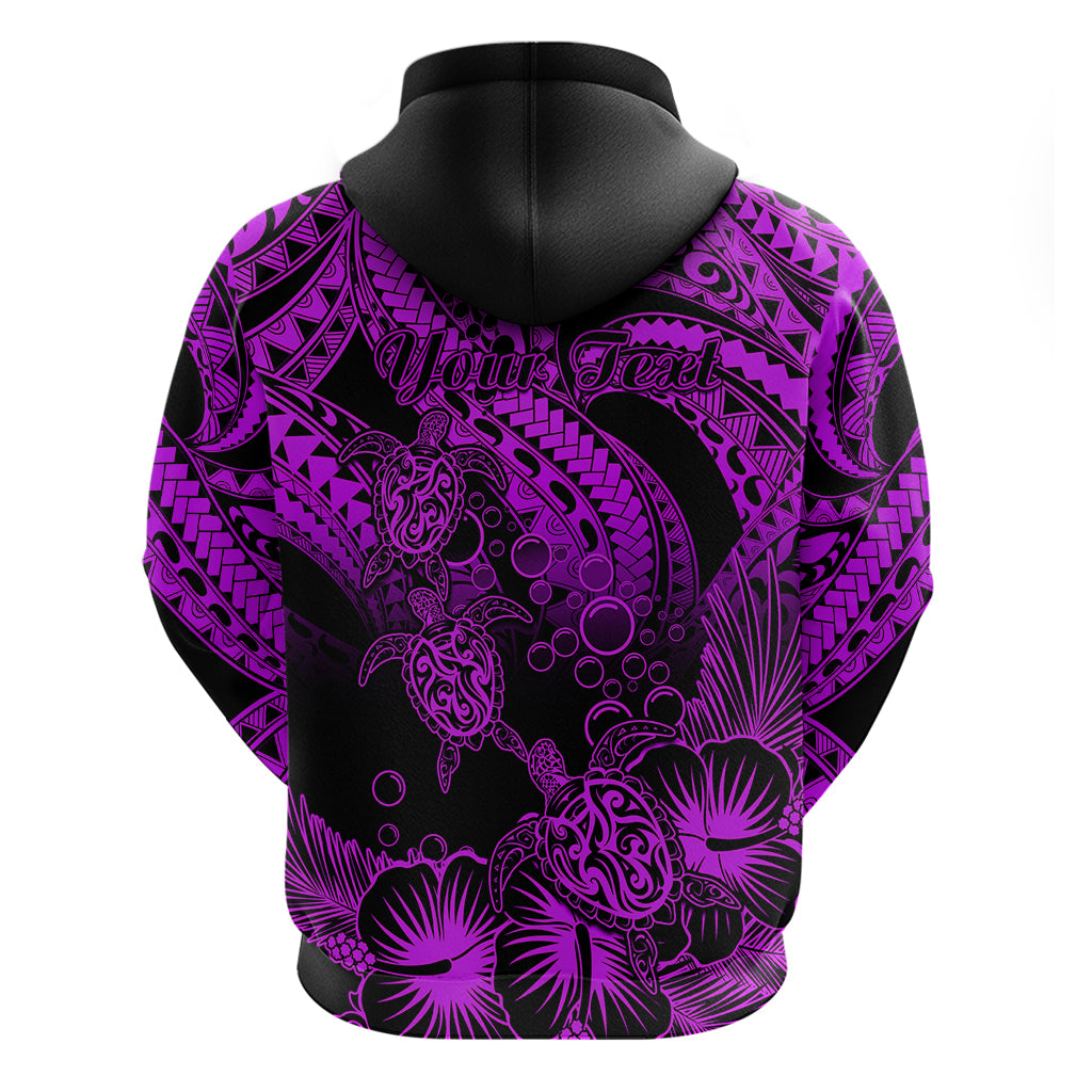 Custom Polynesian Hoodie Tribal Honu Turtle with Hibiscus Purple Version - Wonder Print Shop