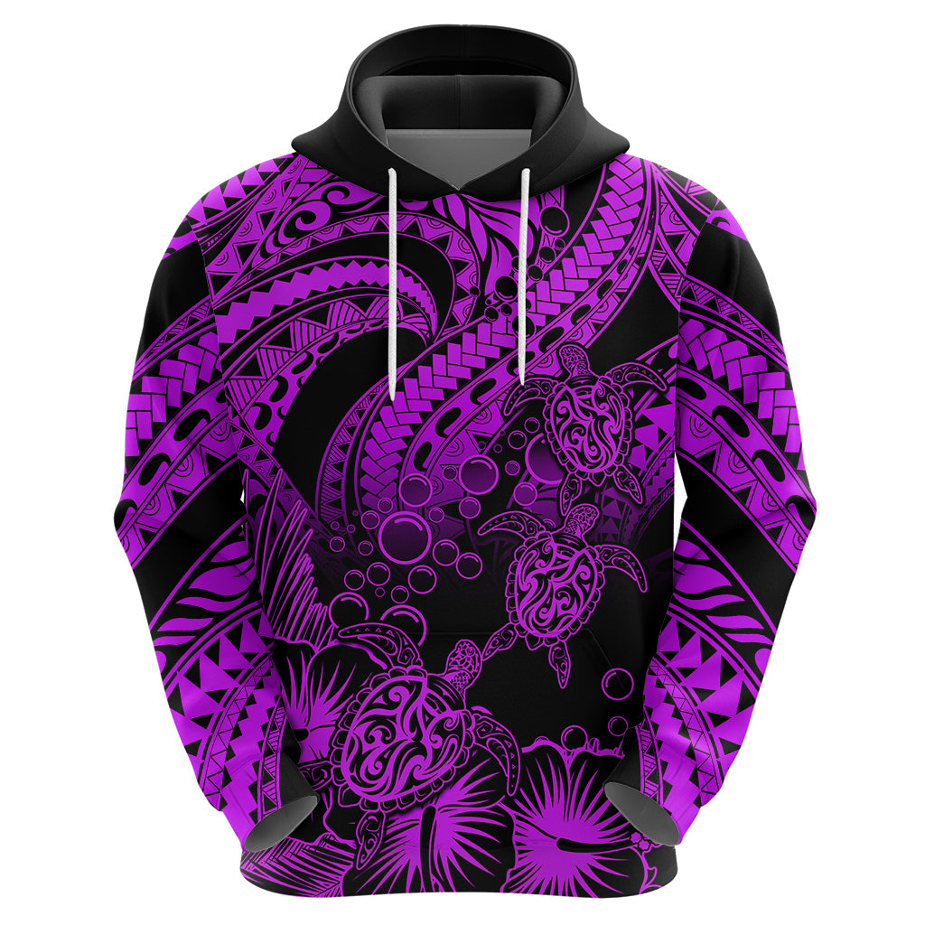 Custom Polynesian Hoodie Tribal Honu Turtle with Hibiscus Purple Version - Wonder Print Shop