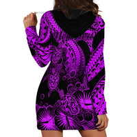 Personalised Polynesian Hoodie Dress Tribal Honu Turtle with Hibiscus Purple Version - Wonder Print Shop
