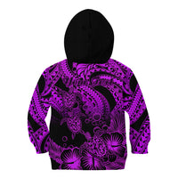 Personalised Polynesian Kid Hoodie Tribal Honu Turtle with Hibiscus Purple Version - Wonder Print Shop