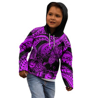 Personalised Polynesian Kid Hoodie Tribal Honu Turtle with Hibiscus Purple Version - Wonder Print Shop