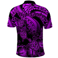 Custom Polynesian Polo Shirt Tribal Honu Turtle with Hibiscus Purple Version - Wonder Print Shop