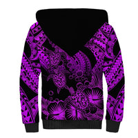 Personalised Polynesian Sherpa Hoodie Tribal Honu Turtle with Hibiscus Purple Version - Wonder Print Shop
