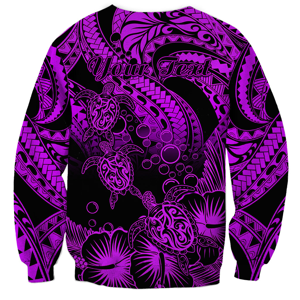 Personalised Polynesian Sweatshirt Tribal Honu Turtle with Hibiscus Purple Version - Wonder Print Shop