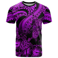 Personalised Polynesian T Shirt Tribal Honu Turtle with Hibiscus Purple Version - Wonder Print Shop