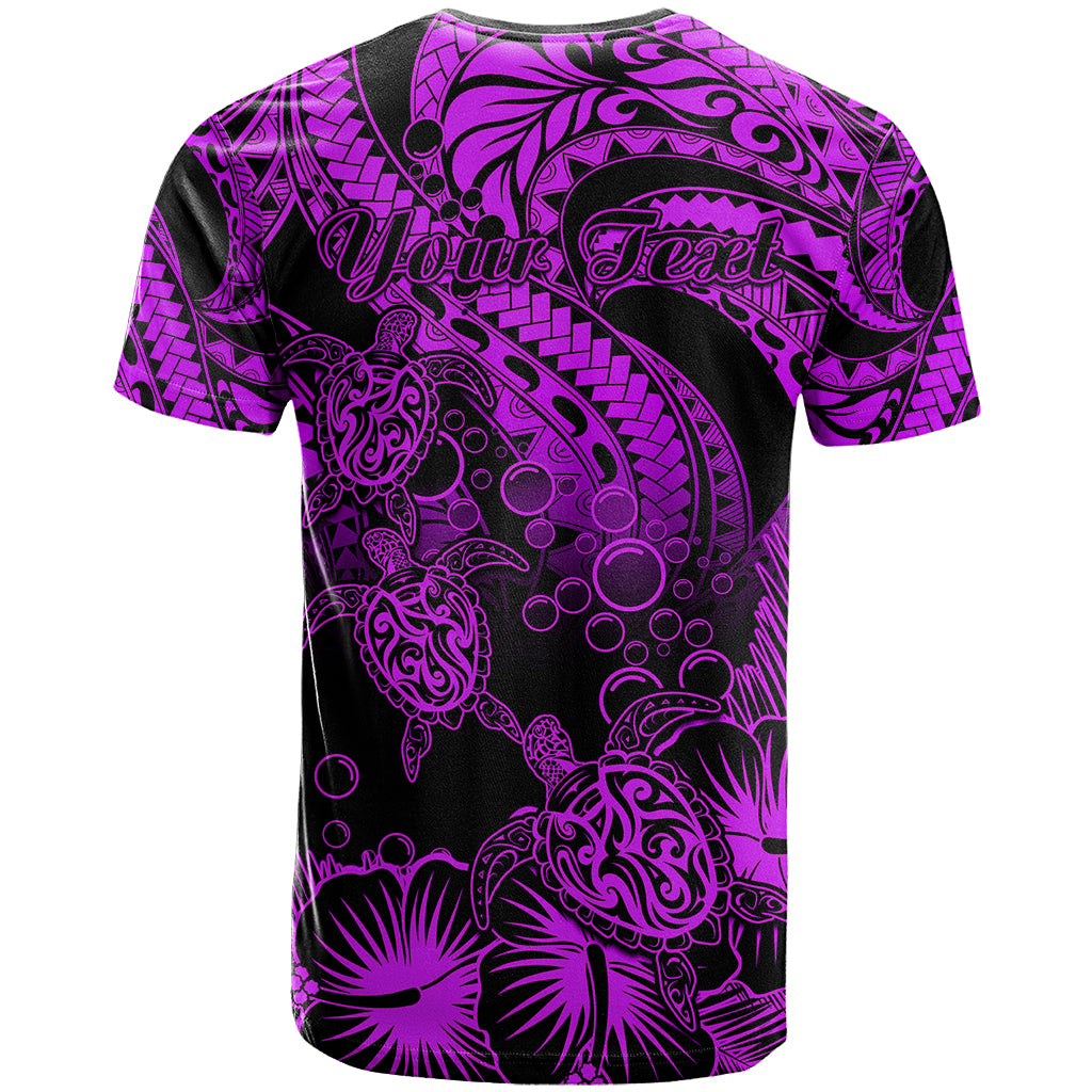 Personalised Polynesian T Shirt Tribal Honu Turtle with Hibiscus Purple Version - Wonder Print Shop