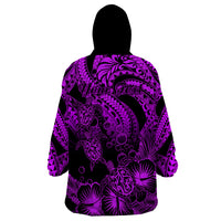Personalised Polynesian Wearable Blanket Hoodie Tribal Honu Turtle with Hibiscus Purple Version - Wonder Print Shop