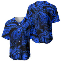 Personalised Polynesian Baseball Jersey Tribal Honu Turtle with Hibiscus Blue Version - Wonder Print Shop
