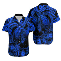 Personalised Polynesian Hawaiian Shirt Tribal Honu Turtle with Hibiscus Blue Version - Wonder Print Shop