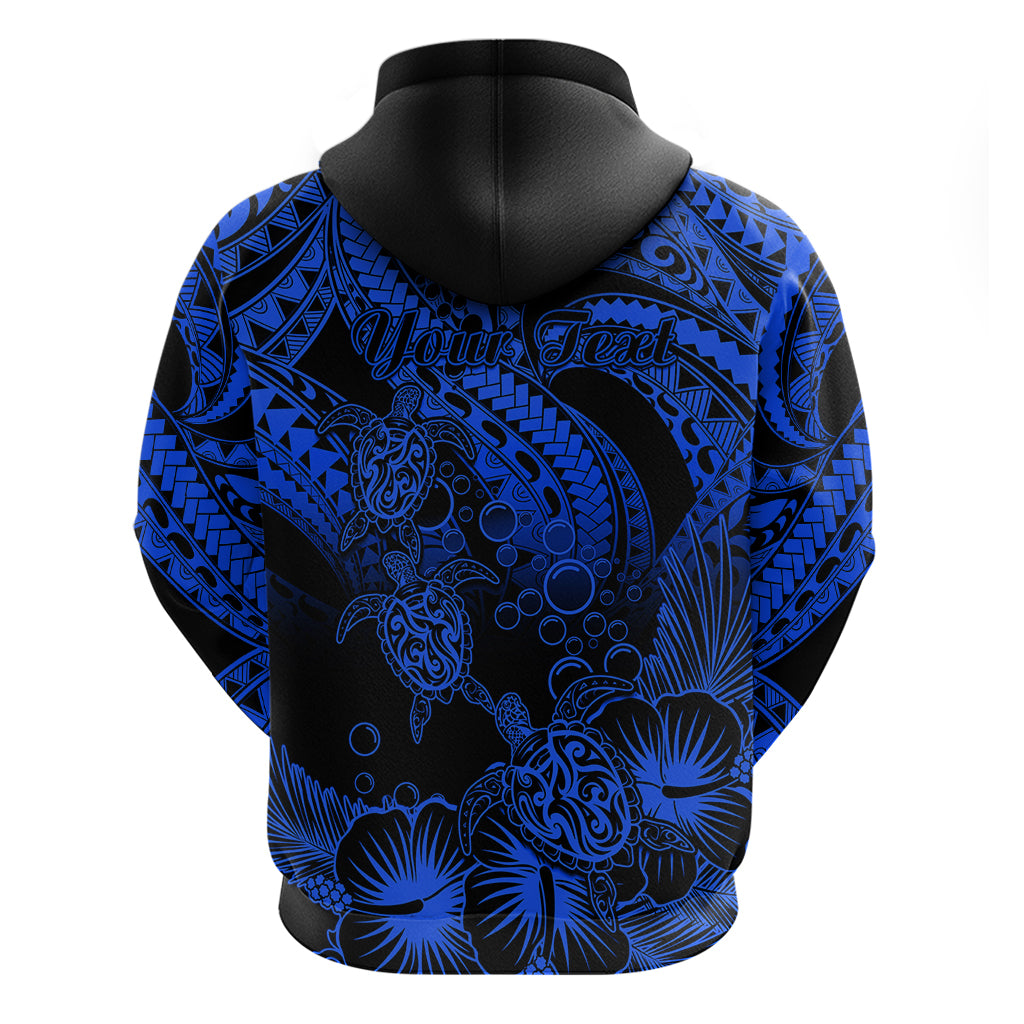 Custom Polynesian Hoodie Tribal Honu Turtle with Hibiscus Blue Version - Wonder Print Shop