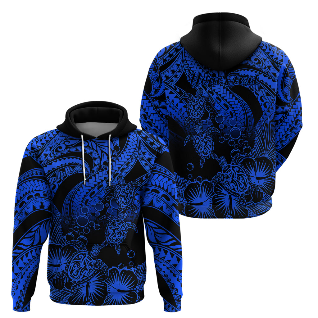 Custom Polynesian Hoodie Tribal Honu Turtle with Hibiscus Blue Version - Wonder Print Shop