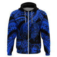 Custom Polynesian Hoodie Tribal Honu Turtle with Hibiscus Blue Version - Wonder Print Shop