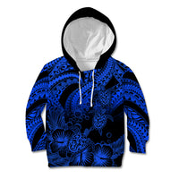Personalised Polynesian Kid Hoodie Tribal Honu Turtle with Hibiscus Blue Version - Wonder Print Shop