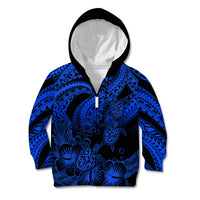Personalised Polynesian Kid Hoodie Tribal Honu Turtle with Hibiscus Blue Version - Wonder Print Shop