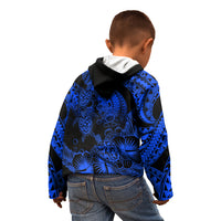 Personalised Polynesian Kid Hoodie Tribal Honu Turtle with Hibiscus Blue Version - Wonder Print Shop