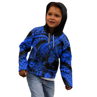 Personalised Polynesian Kid Hoodie Tribal Honu Turtle with Hibiscus Blue Version - Wonder Print Shop