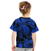 Personalised Polynesian Kid T Shirt Tribal Honu Turtle with Hibiscus Blue Version - Wonder Print Shop