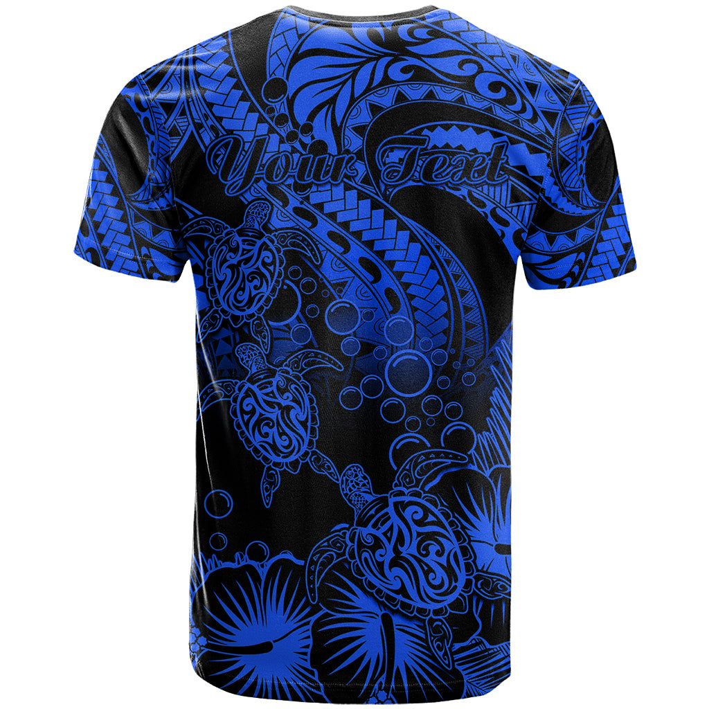 Personalised Polynesian T Shirt Tribal Honu Turtle with Hibiscus Blue Version - Wonder Print Shop