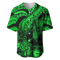 Personalised Polynesian Baseball Jersey Tribal Honu Turtle with Hibiscus Green Version - Wonder Print Shop