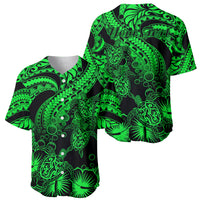 Personalised Polynesian Baseball Jersey Tribal Honu Turtle with Hibiscus Green Version - Wonder Print Shop