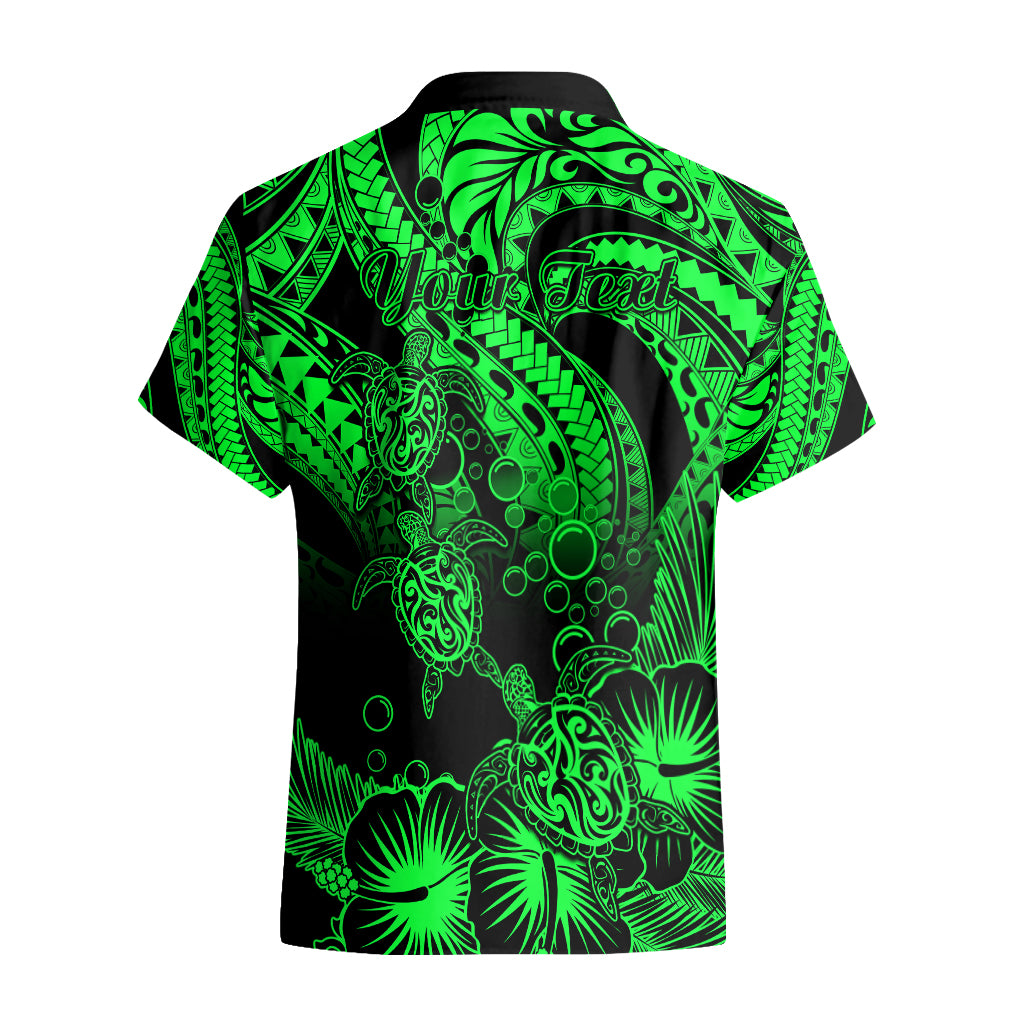 Personalised Polynesian Hawaiian Shirt Tribal Honu Turtle with Hibiscus Green Version - Wonder Print Shop