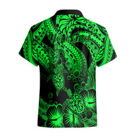 Personalised Polynesian Hawaiian Shirt Tribal Honu Turtle with Hibiscus Green Version - Wonder Print Shop