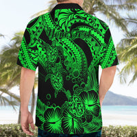 Personalised Polynesian Hawaiian Shirt Tribal Honu Turtle with Hibiscus Green Version - Wonder Print Shop