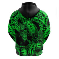 Custom Polynesian Hoodie Tribal Honu Turtle with Hibiscus Green Version - Wonder Print Shop