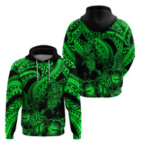 Custom Polynesian Hoodie Tribal Honu Turtle with Hibiscus Green Version - Wonder Print Shop