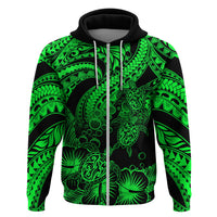 Custom Polynesian Hoodie Tribal Honu Turtle with Hibiscus Green Version - Wonder Print Shop