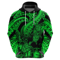 Custom Polynesian Hoodie Tribal Honu Turtle with Hibiscus Green Version - Wonder Print Shop