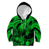 Personalised Polynesian Kid Hoodie Tribal Honu Turtle with Hibiscus Green Version - Wonder Print Shop