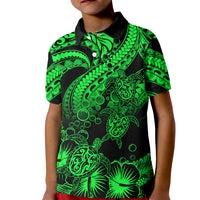 Custom Polynesian Polo Shirt for Kid Tribal Honu Turtle with Hibiscus Green Version - Wonder Print Shop