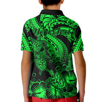 Custom Polynesian Polo Shirt for Kid Tribal Honu Turtle with Hibiscus Green Version - Wonder Print Shop