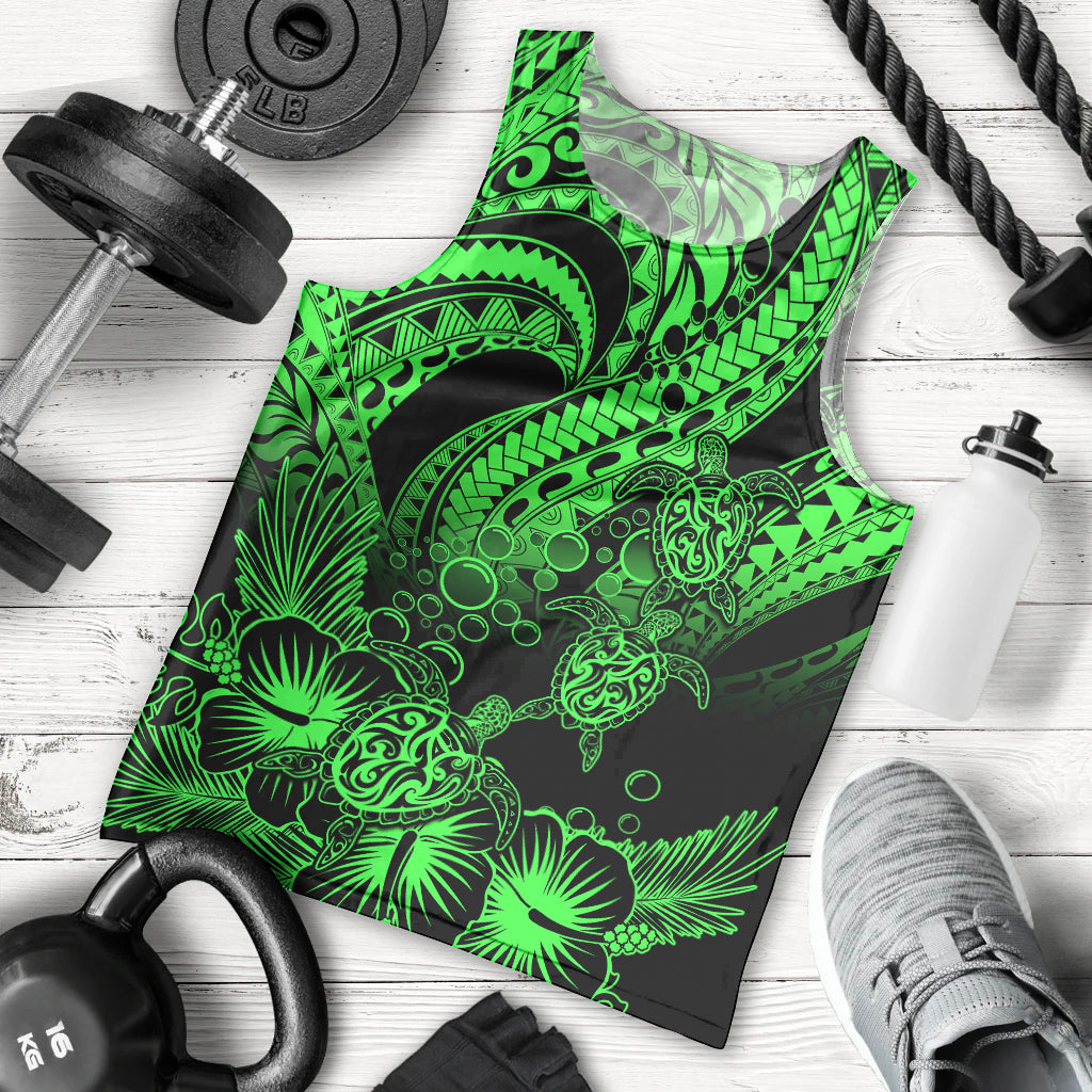 personalised-polynesian-men-tank-top-tribal-honu-turtle-with-hibiscus-green-version