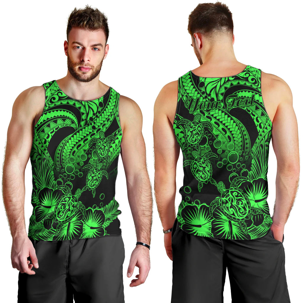 personalised-polynesian-men-tank-top-tribal-honu-turtle-with-hibiscus-green-version