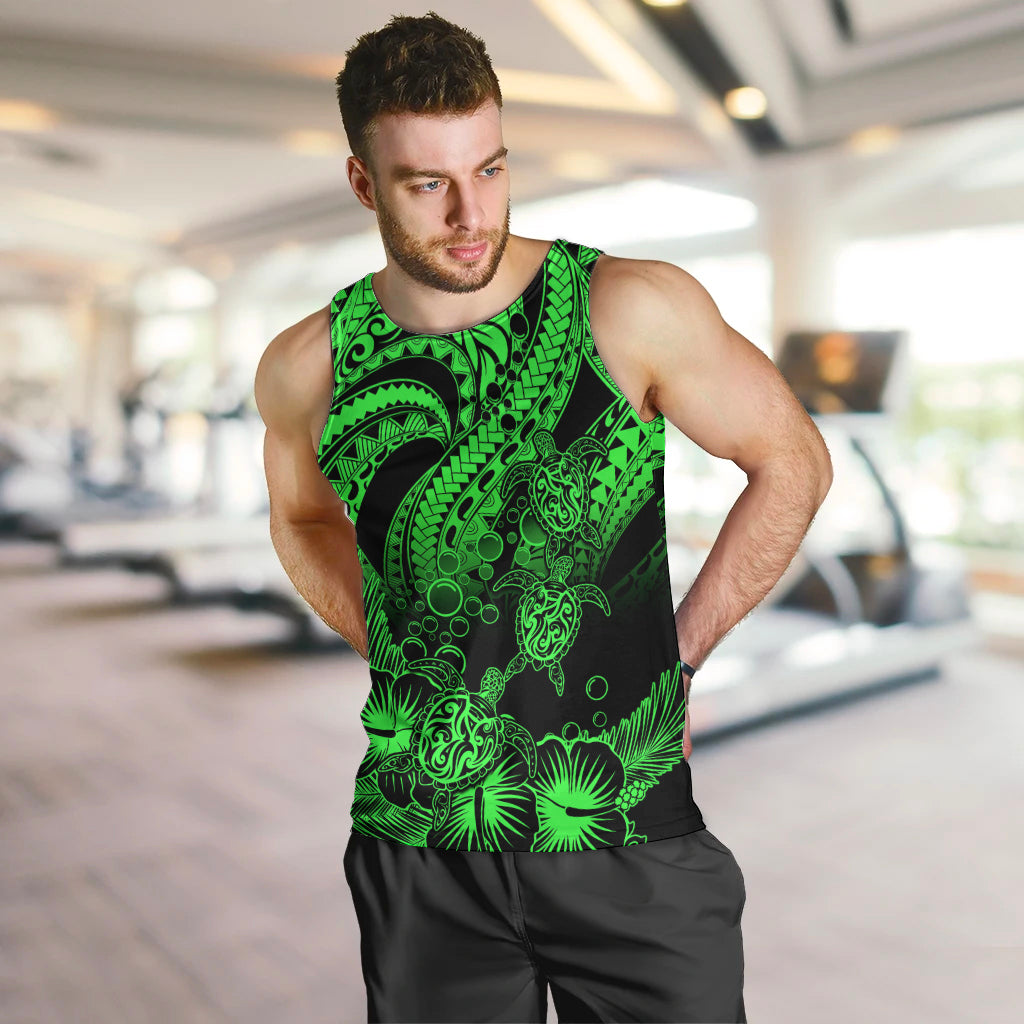 personalised-polynesian-men-tank-top-tribal-honu-turtle-with-hibiscus-green-version