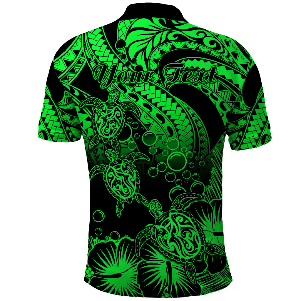 Custom Polynesian Polo Shirt Tribal Honu Turtle with Hibiscus Green Version - Wonder Print Shop