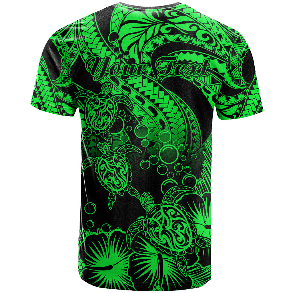 Personalised Polynesian T Shirt Tribal Honu Turtle with Hibiscus Green Version - Wonder Print Shop