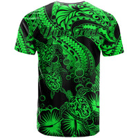 Personalised Polynesian T Shirt Tribal Honu Turtle with Hibiscus Green Version - Wonder Print Shop