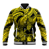 Personalised Polynesian Baseball Jacket Tribal Honu Turtle with Hibiscus Gold Version - Wonder Print Shop