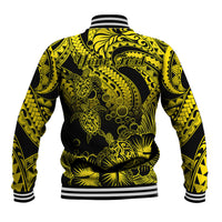 Personalised Polynesian Baseball Jacket Tribal Honu Turtle with Hibiscus Gold Version - Wonder Print Shop