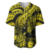 Personalised Polynesian Baseball Jersey Tribal Honu Turtle with Hibiscus Gold Version - Wonder Print Shop