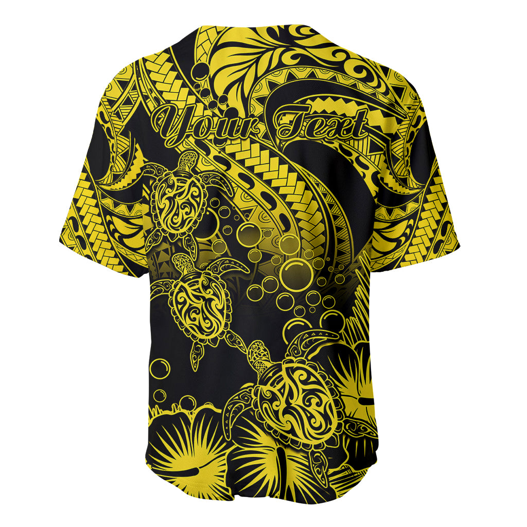 Personalised Polynesian Baseball Jersey Tribal Honu Turtle with Hibiscus Gold Version - Wonder Print Shop