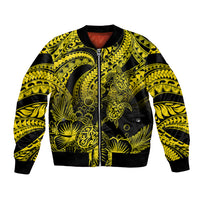 Personalised Polynesian Bomber Jacket Tribal Honu Turtle with Hibiscus Gold Version - Wonder Print Shop