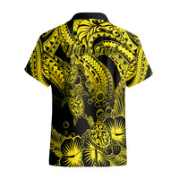 Personalised Polynesian Hawaiian Shirt Tribal Honu Turtle with Hibiscus Gold Version - Wonder Print Shop