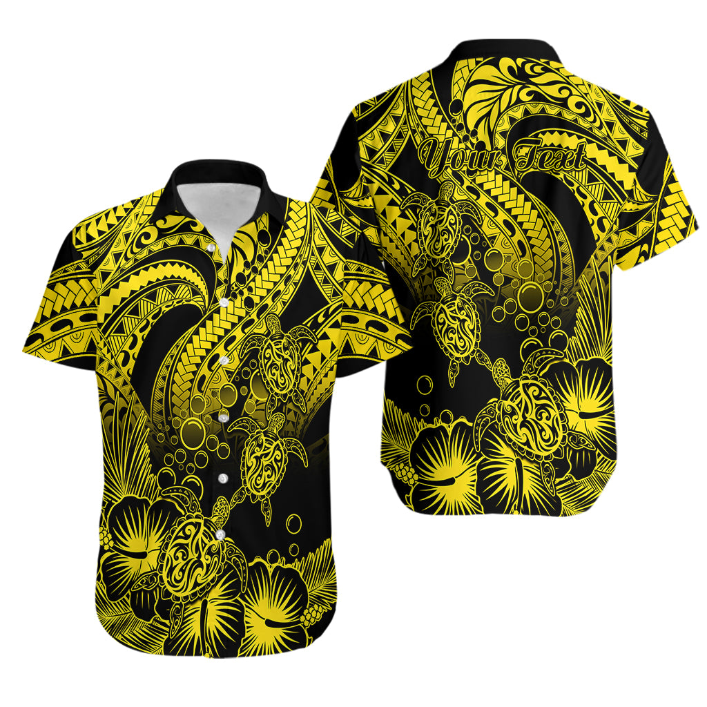 Personalised Polynesian Hawaiian Shirt Tribal Honu Turtle with Hibiscus Gold Version - Wonder Print Shop