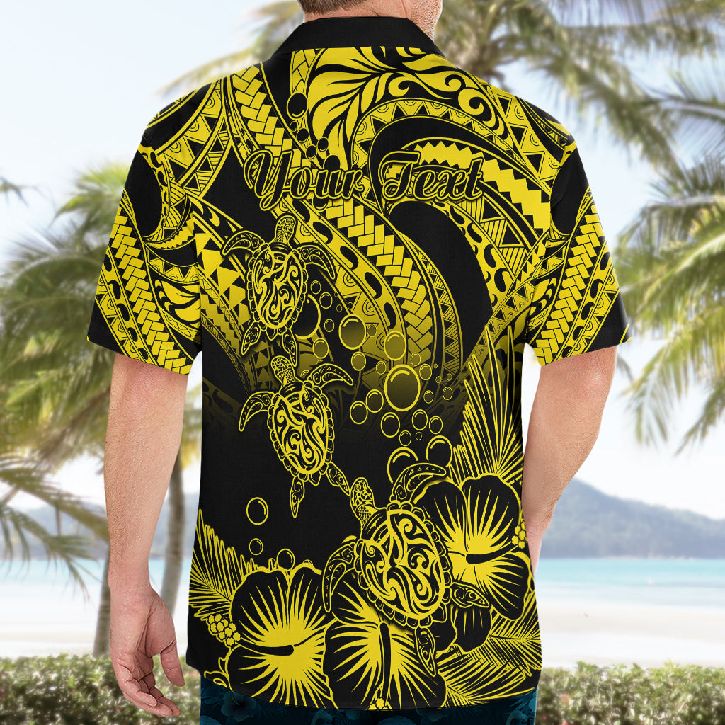 Personalised Polynesian Hawaiian Shirt Tribal Honu Turtle with Hibiscus Gold Version - Wonder Print Shop