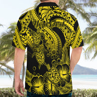 Personalised Polynesian Hawaiian Shirt Tribal Honu Turtle with Hibiscus Gold Version - Wonder Print Shop