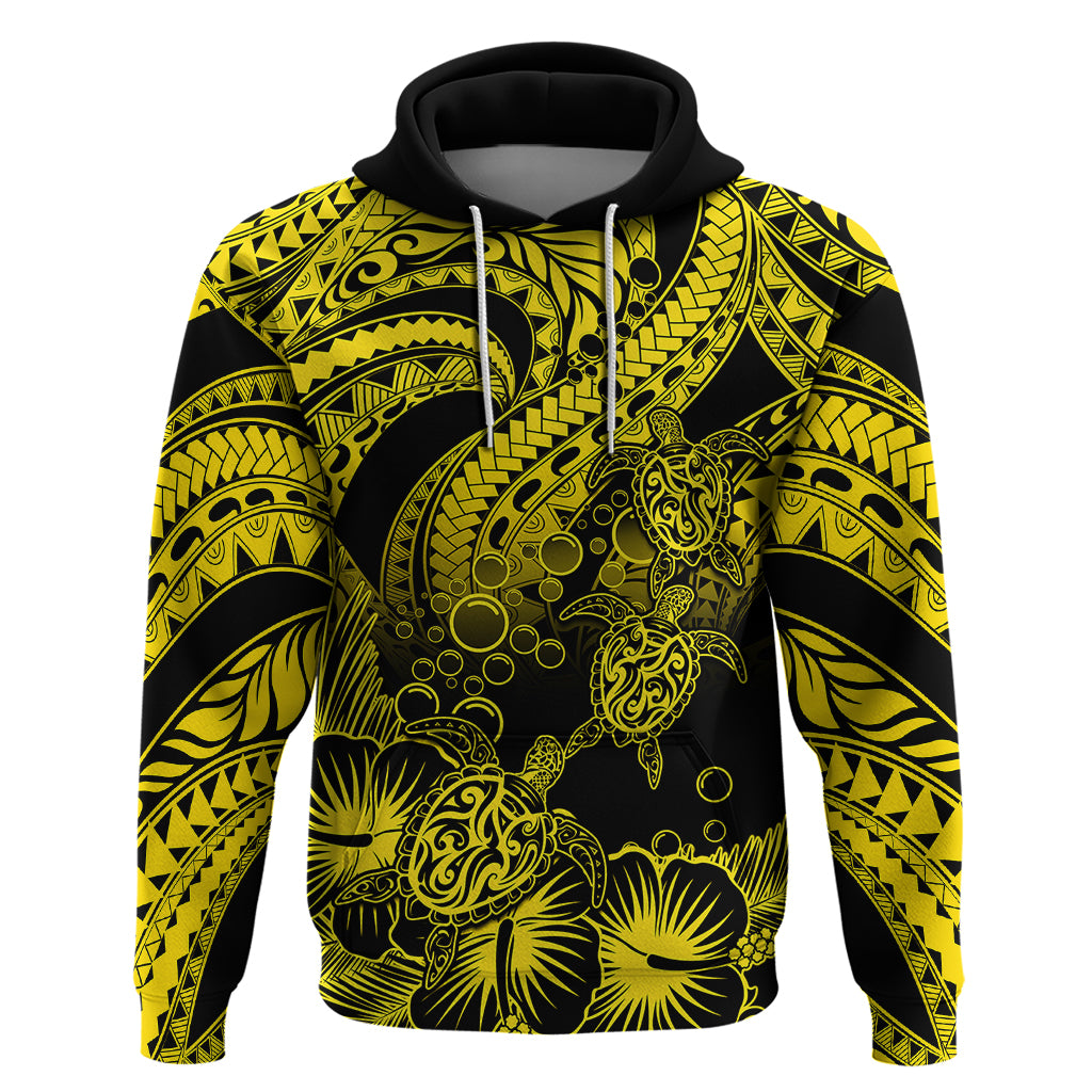 Custom Polynesian Hoodie Tribal Honu Turtle with Hibiscus Gold Version - Wonder Print Shop